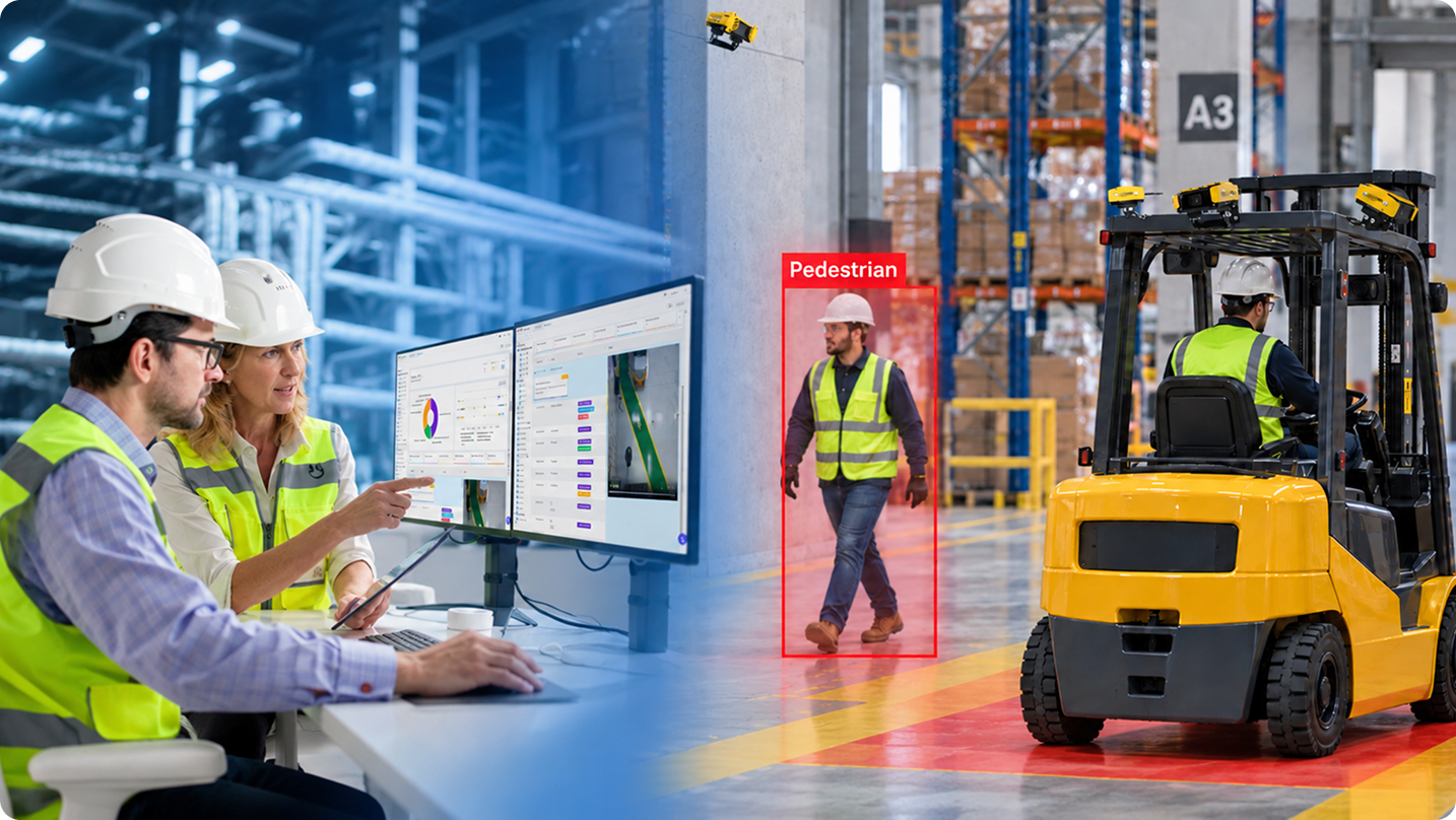 Intervention-first industrial safety platform combining local detection with central monitoring